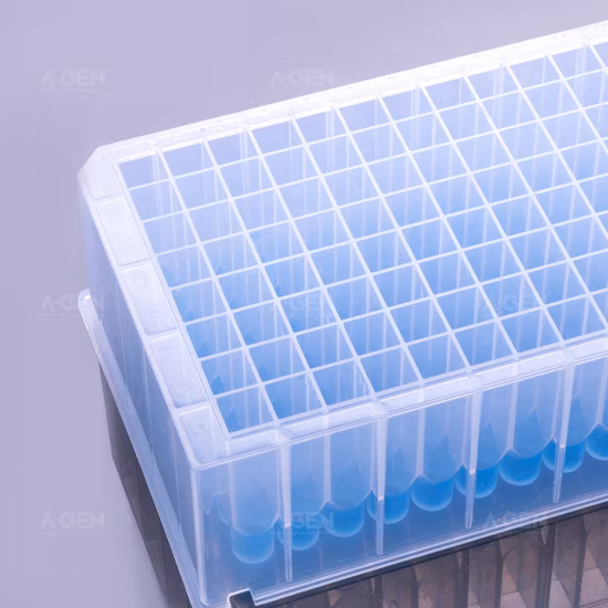 Haute stabilité chimique V fond 120UL consommables de laboratoire en plastique stérile faible rétention 384 PP carré plaque de puits profond